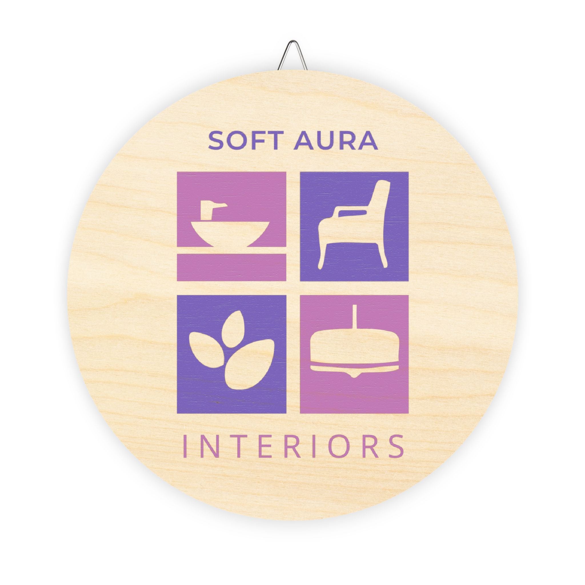 Soft Aura Interiors Round Wood Sign – Decorative Logo Wall Plaque