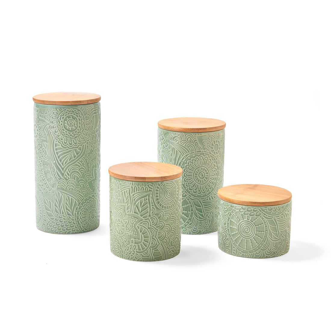 Embossed Sage 4-Piece Kitchen Canister Set