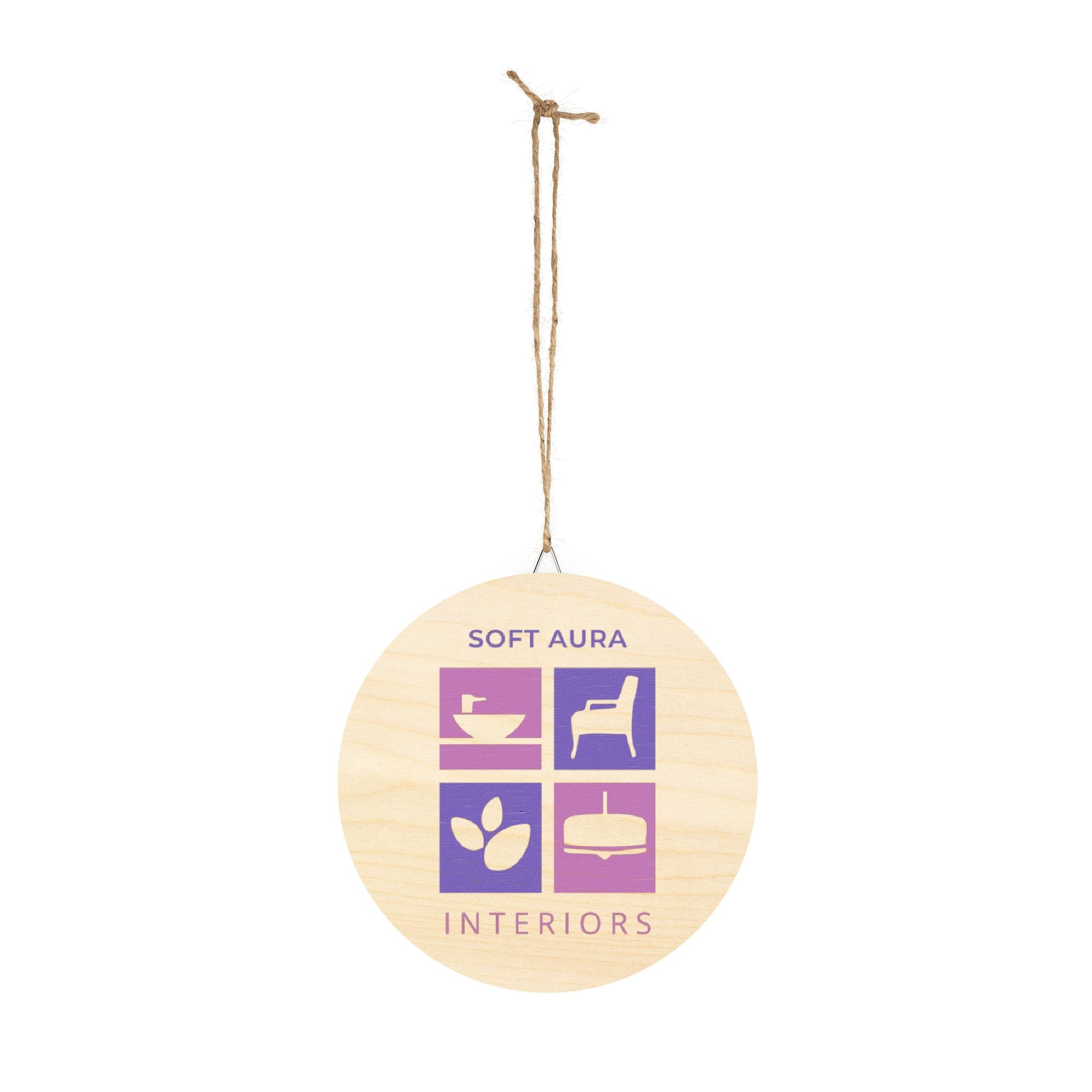 Soft Aura Interiors Round Wood Sign – Decorative Logo Wall Plaque