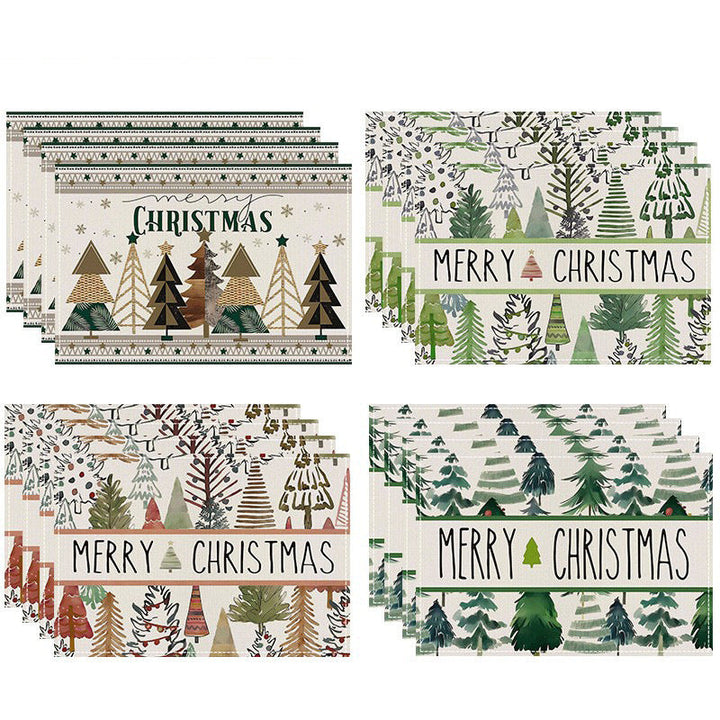 Christmas linen placemat Christmas tree print kitchen and restaurant decoration table mat