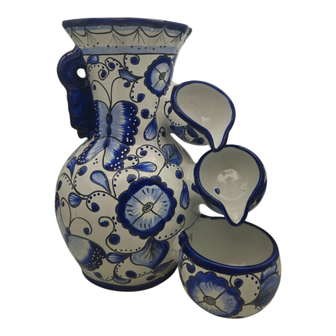 Blue & White Talavera Fountain | Handcrafted Floral Butterfly