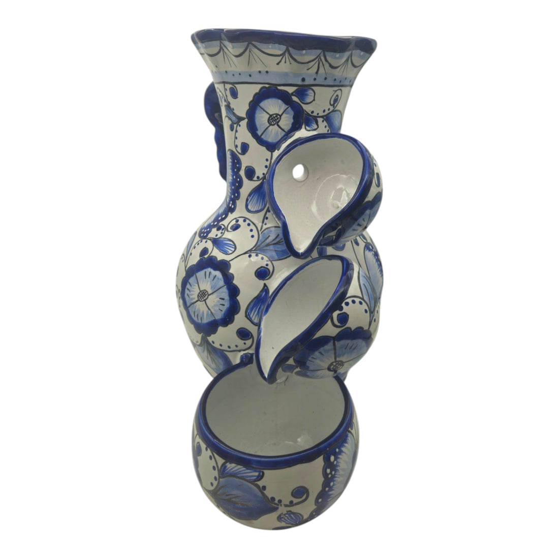 Blue & White Talavera Fountain | Handcrafted Floral Butterfly