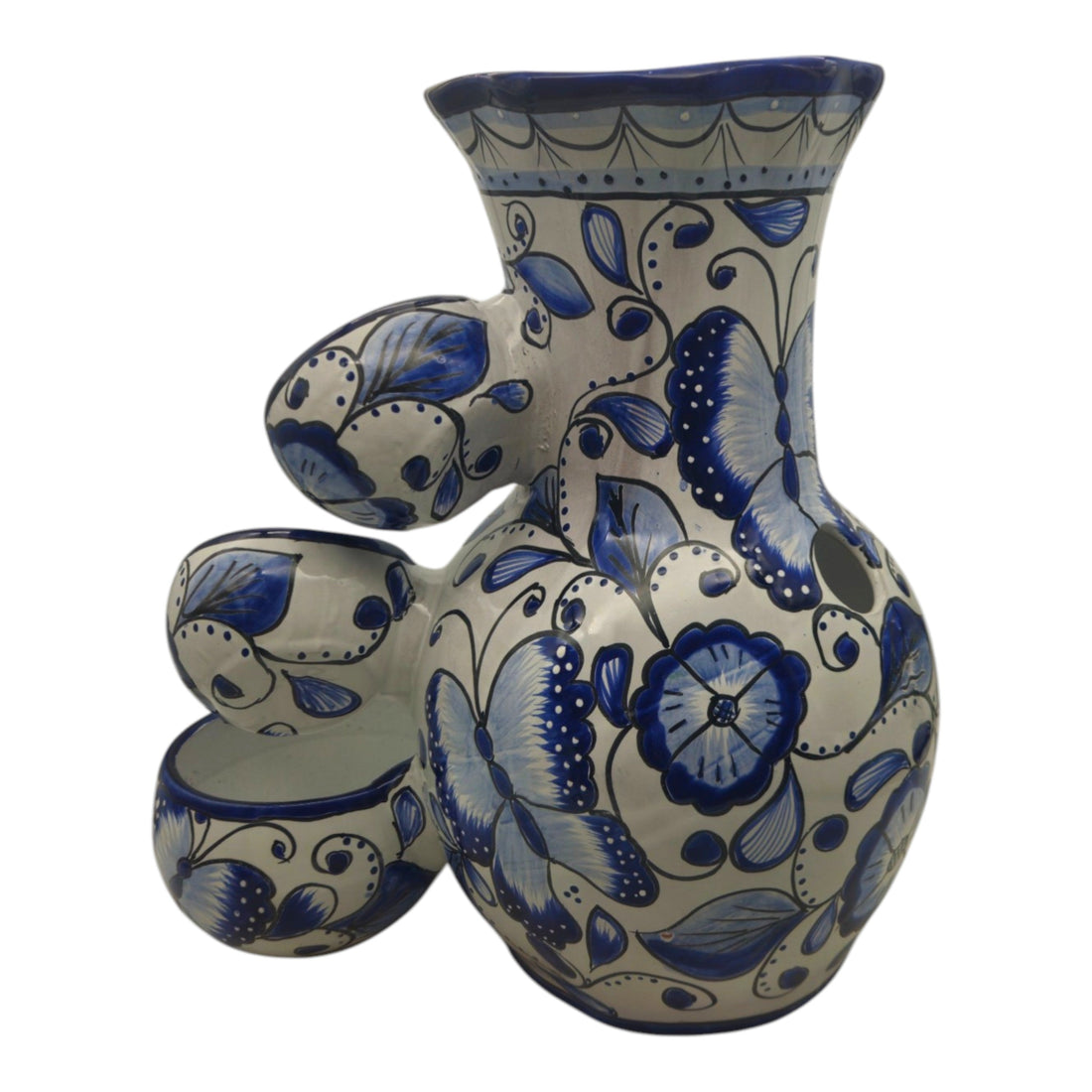 Blue & White Talavera Fountain | Handcrafted Floral Butterfly