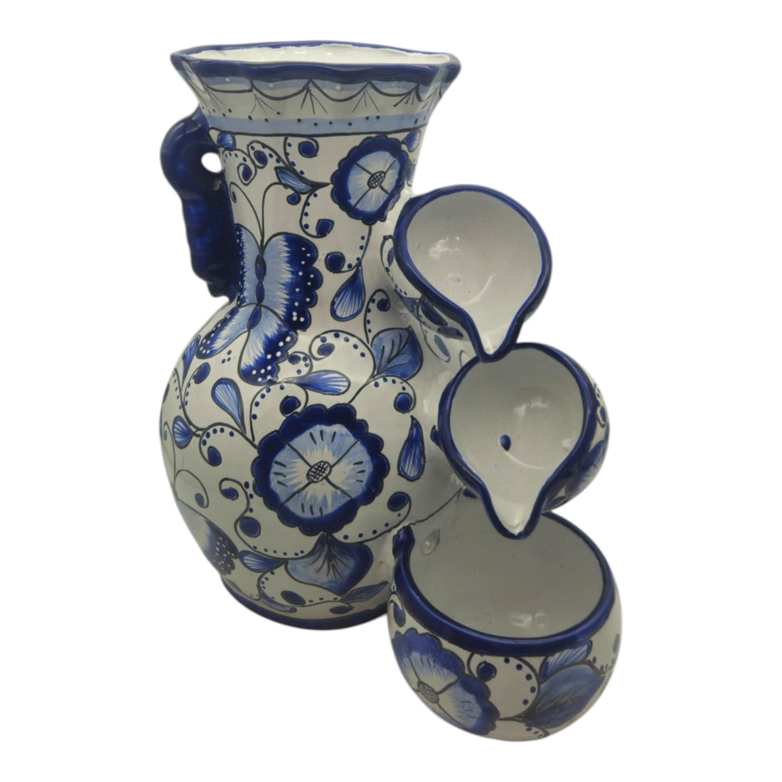 Blue & White Talavera Fountain | Handcrafted Floral Butterfly