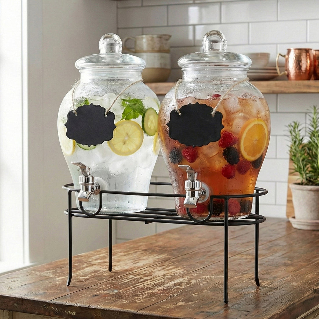 Sanford Set of 2 Glass Beverage Dispenser 1.5 Gal Each