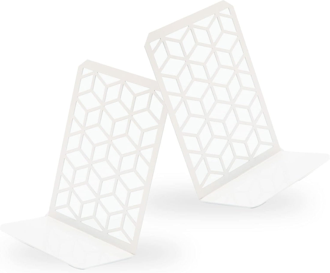 3D Cube Bookends – Geometric Metal Book Ends by Geomod