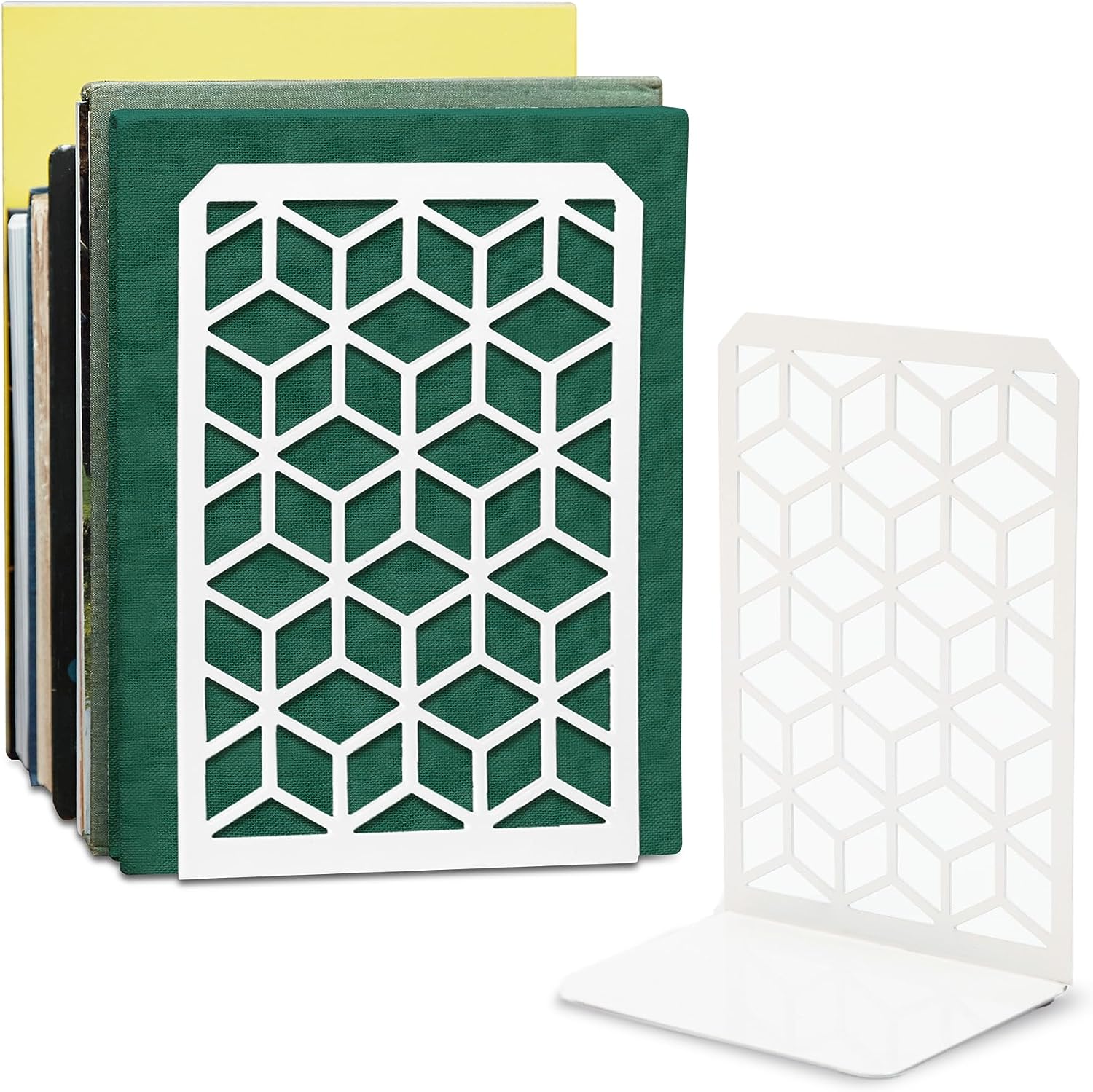 3D Cube Bookends – Geometric Metal Book Ends by Geomod