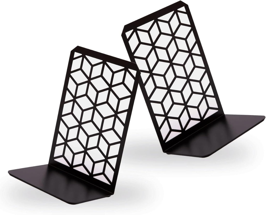 3D Cube Bookends – Geometric Metal Book Ends by Geomod