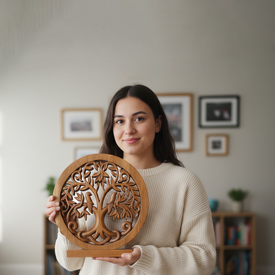 Maple Grove – Hand Carved Tree of Life Wooden Sculpture(Large), Handmade Farmhouse Décor, Gift for Mom
