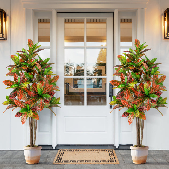 5 FT Tall Artificial Croton Plant with Gradient Leaves and Nursery Pot-1 Pack