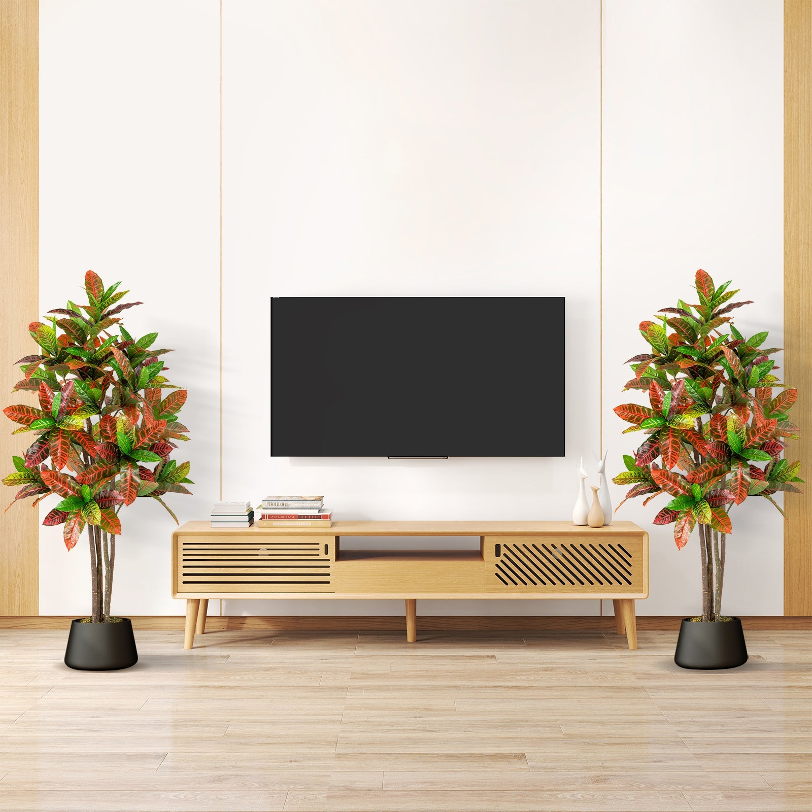 5 FT Tall Artificial Croton Plant with Gradient Leaves and Nursery Pot-1 Pack