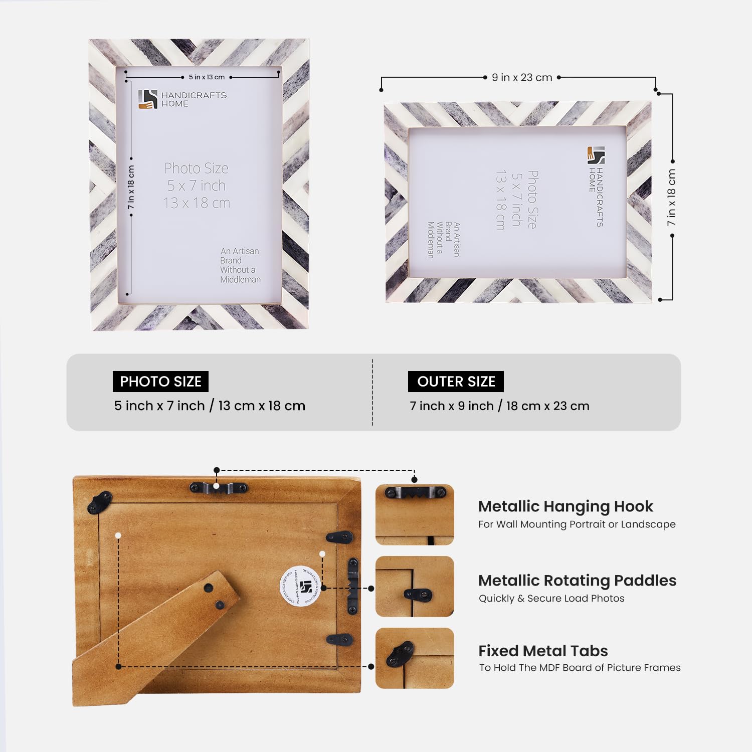 Picture Frame Chevron Collection Bone Inlay Grey 4 Sizes