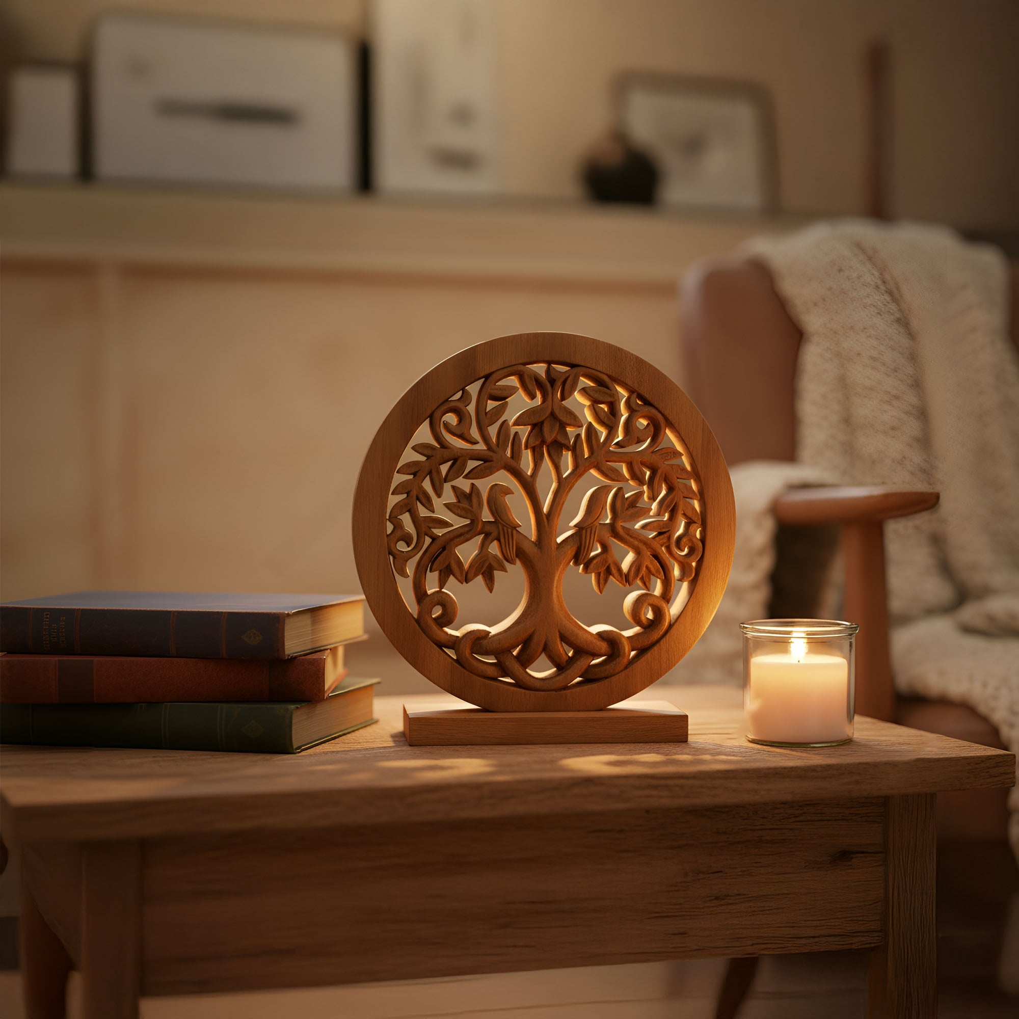 Maple Grove – Hand Carved Tree of Life Wooden Sculpture(Large), Handmade Farmhouse Décor, Gift for Mom