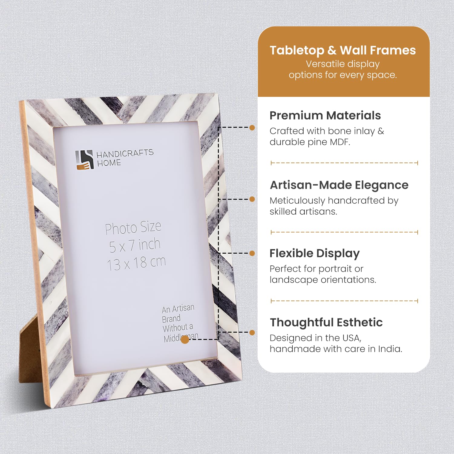 Picture Frame Chevron Collection Bone Inlay Grey 4 Sizes