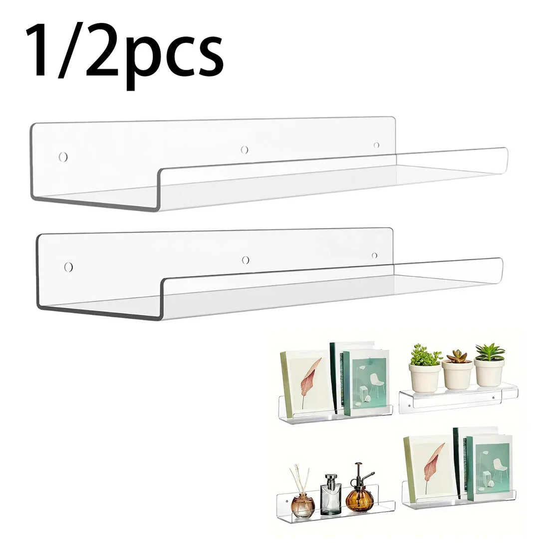 Clear Acrylic Wall Shelves 11.8 Inch Kitchen Bathroom Storage