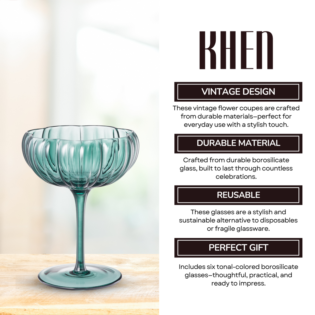 Flower Coupe Cocktail Colored Glasses | Set of 6 | Muted