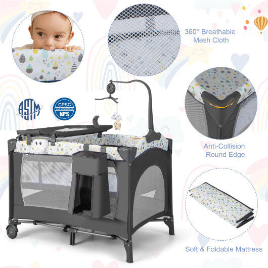 Multi-Functional Baby Playpen with Mattress and Removable Changing Table-Beige
