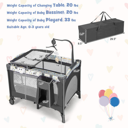 Multi-Functional Baby Playpen with Mattress and Removable Changing Table-Beige