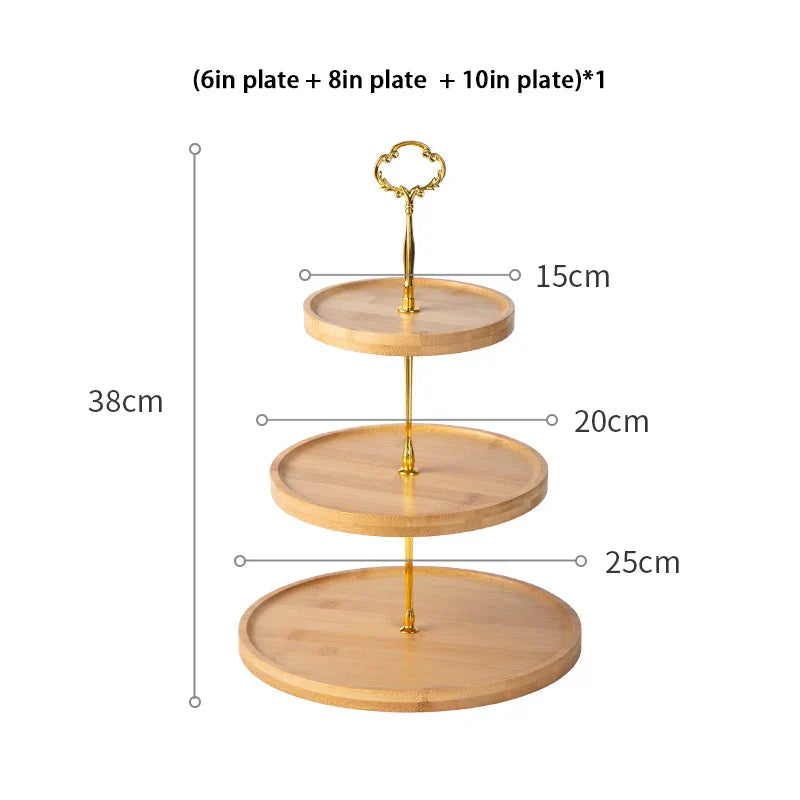 DecorBites™ Bamboo Fruit Cake Stand Set Wood Tableware Snack Dessert Candy Plate