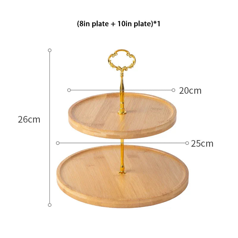 DecorBites™ Bamboo Fruit Cake Stand Set Wood Tableware Snack Dessert Candy Plate