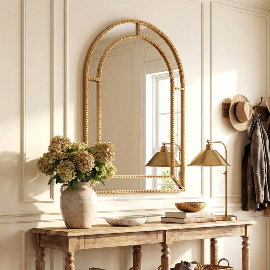 36 x 24 Inch Decorative Mirror with Beaded Frame for Living Room-Gold