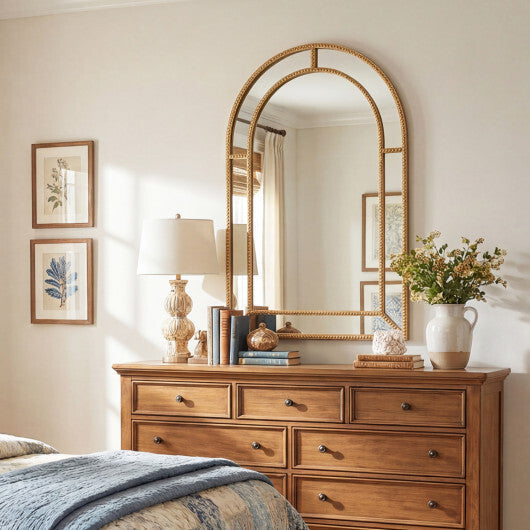 36 x 24 Inch Decorative Mirror with Beaded Frame for Living Room-Gold