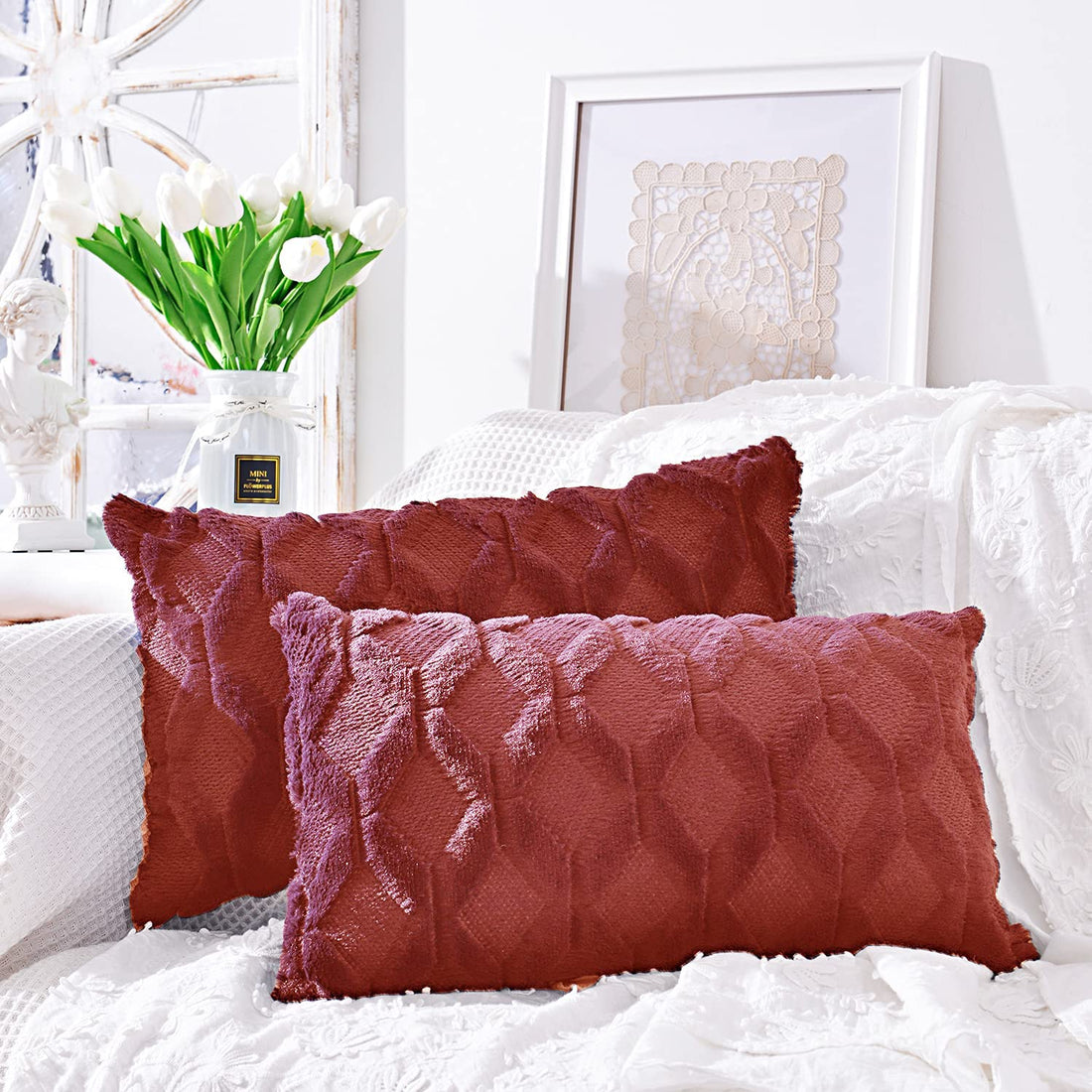 Pack of 2 bundle One 18"x18" with a matching color of one 12"x20" Square and rectangle combo set throw pillow covers with inserts