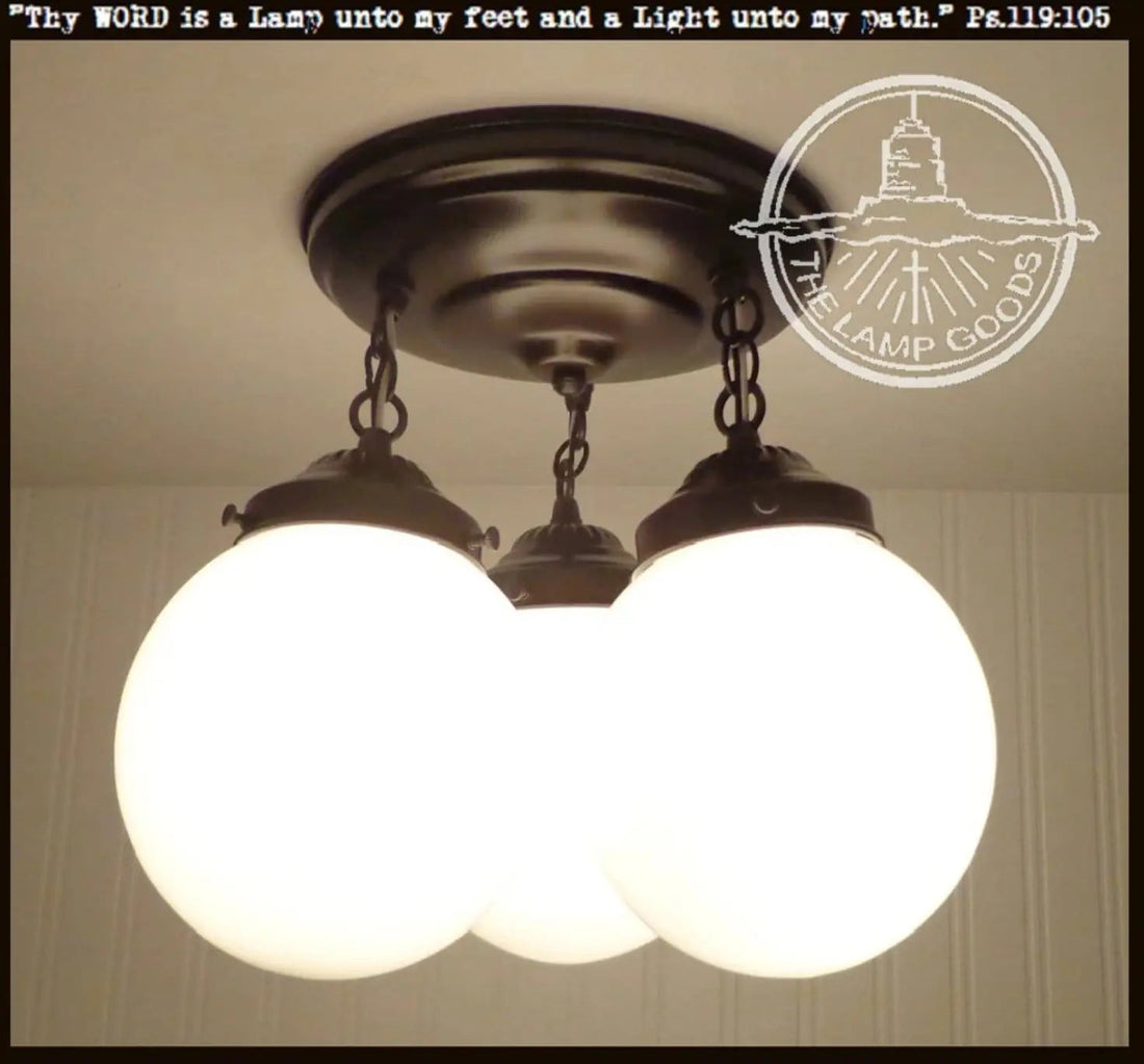 Milk Glass Opal Globe Ceiling Light Chain Trio