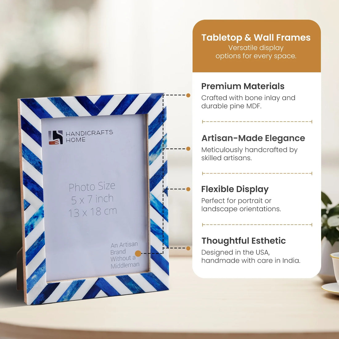 Picture Frame Chevron Pattern Collection Bone Inlay Blue in 4 Sizes