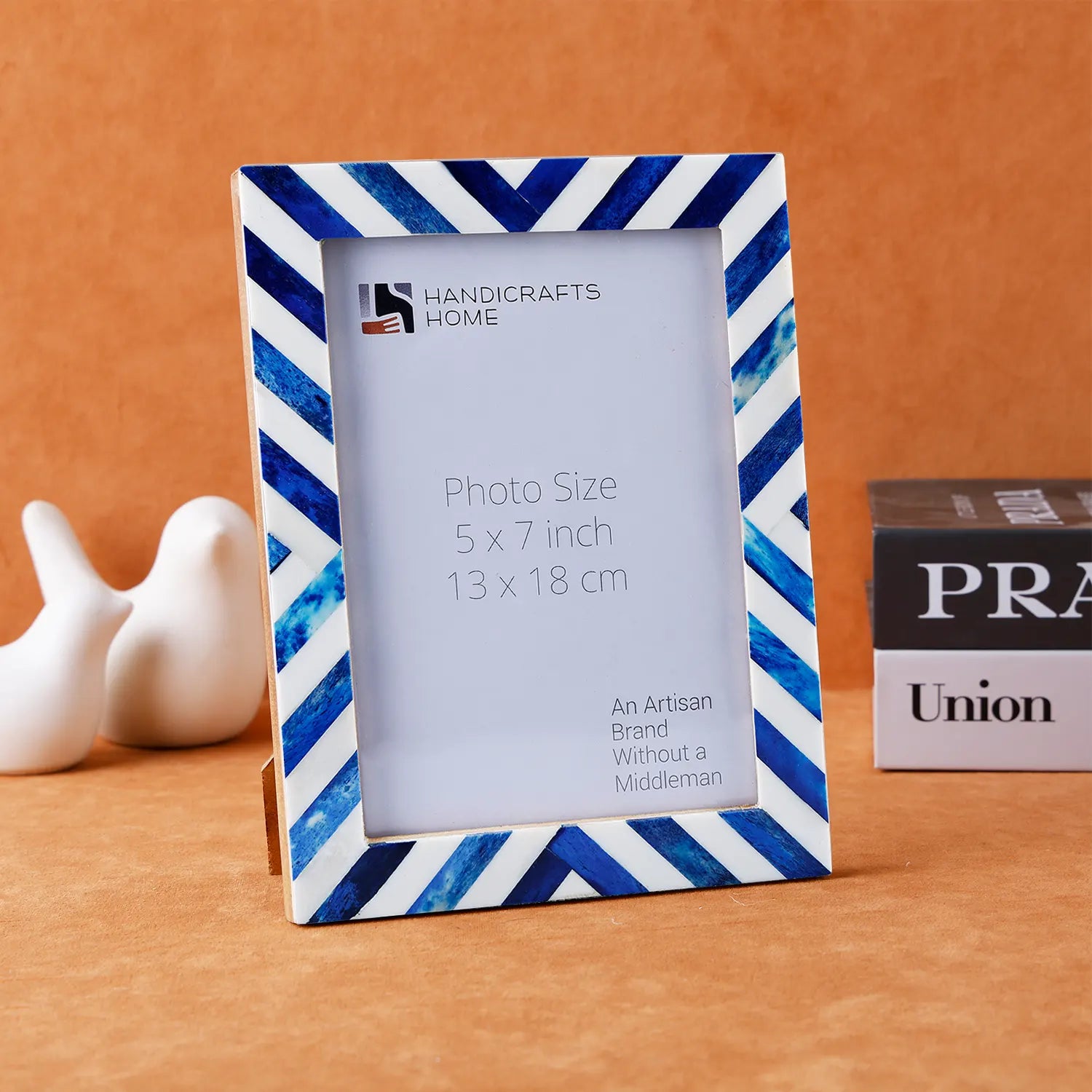 Picture Frame Chevron Pattern Collection Bone Inlay Blue in 4 Sizes