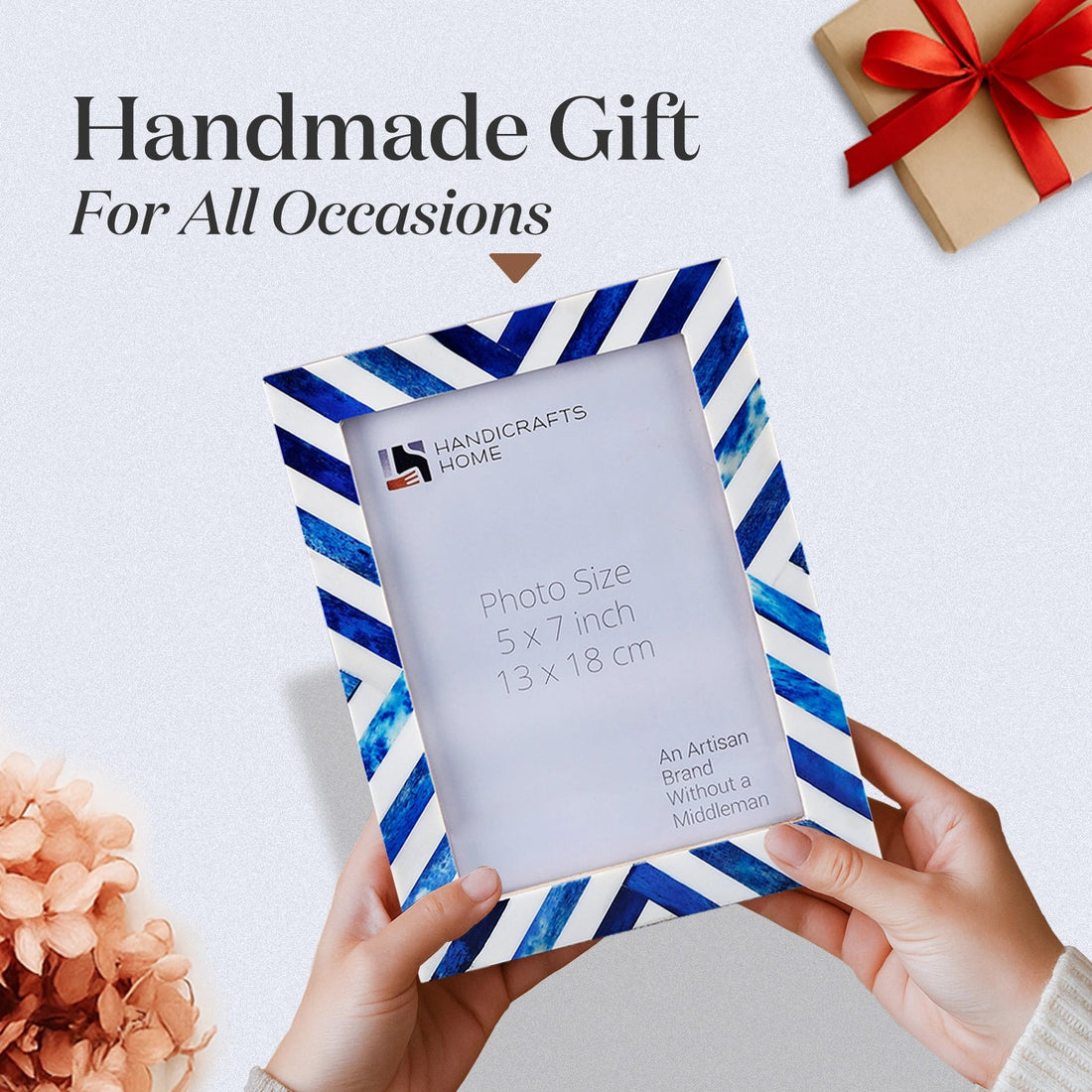 Picture Frame Chevron Pattern Collection Bone Inlay Blue in 4 Sizes