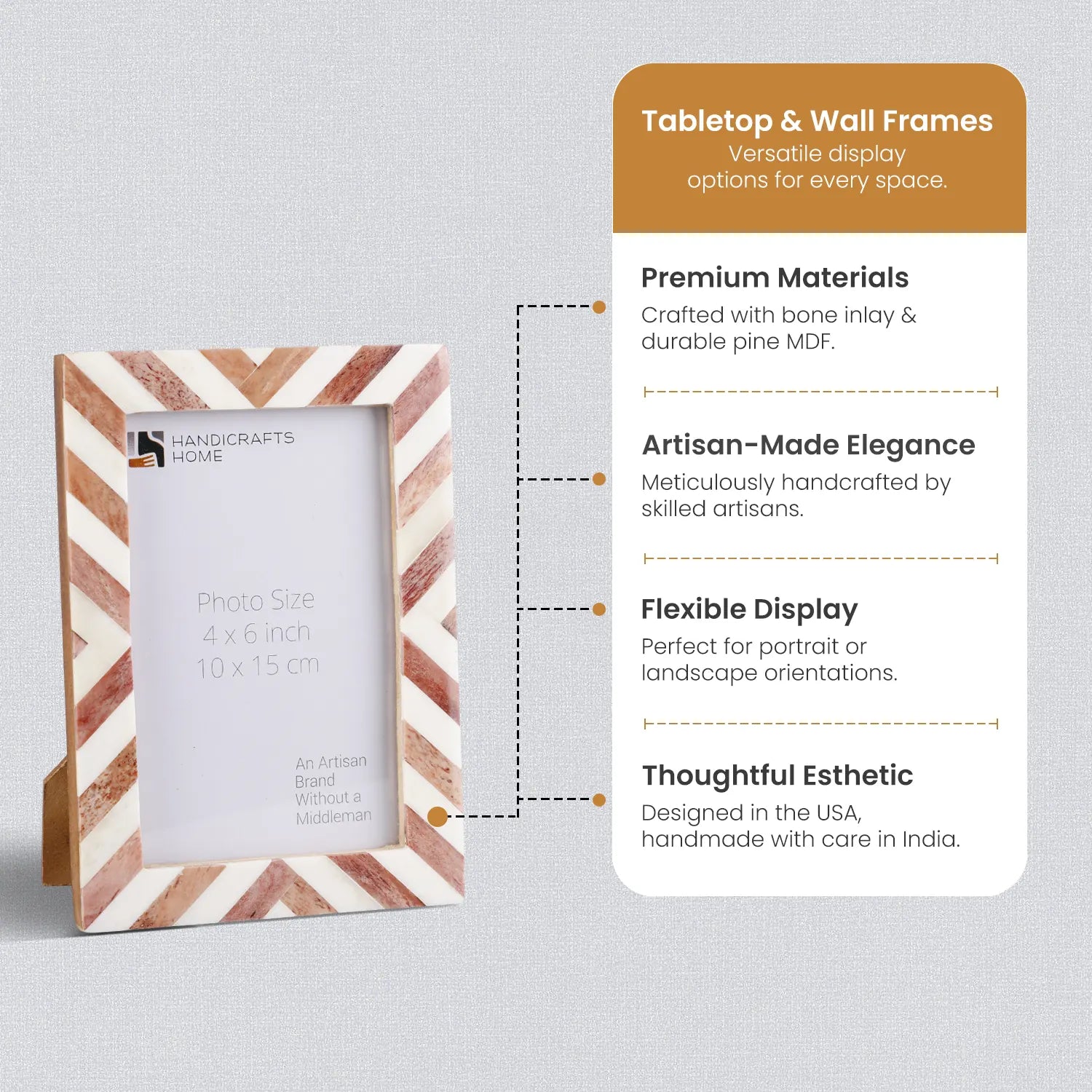 Picture Frame Chevron Collection Bone Inlay Brown 4 Sizes