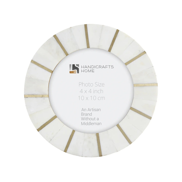 Round Picture Frame Scalloped Palace Soul Collection Bone Inlay & Brass – 4x4"