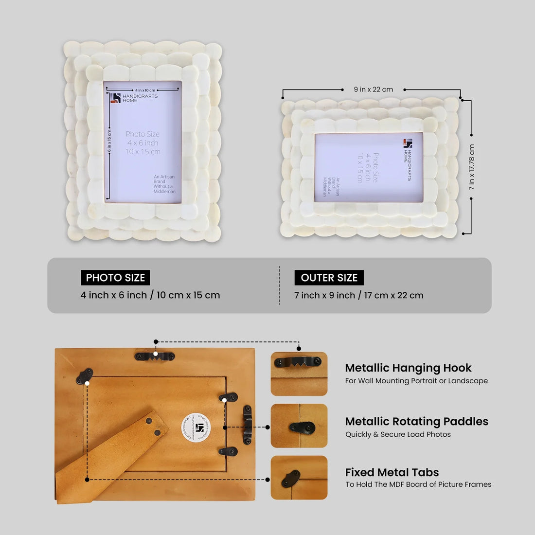 Picture Frame Scalloped Arts Collection Bone Inlay White 4x6