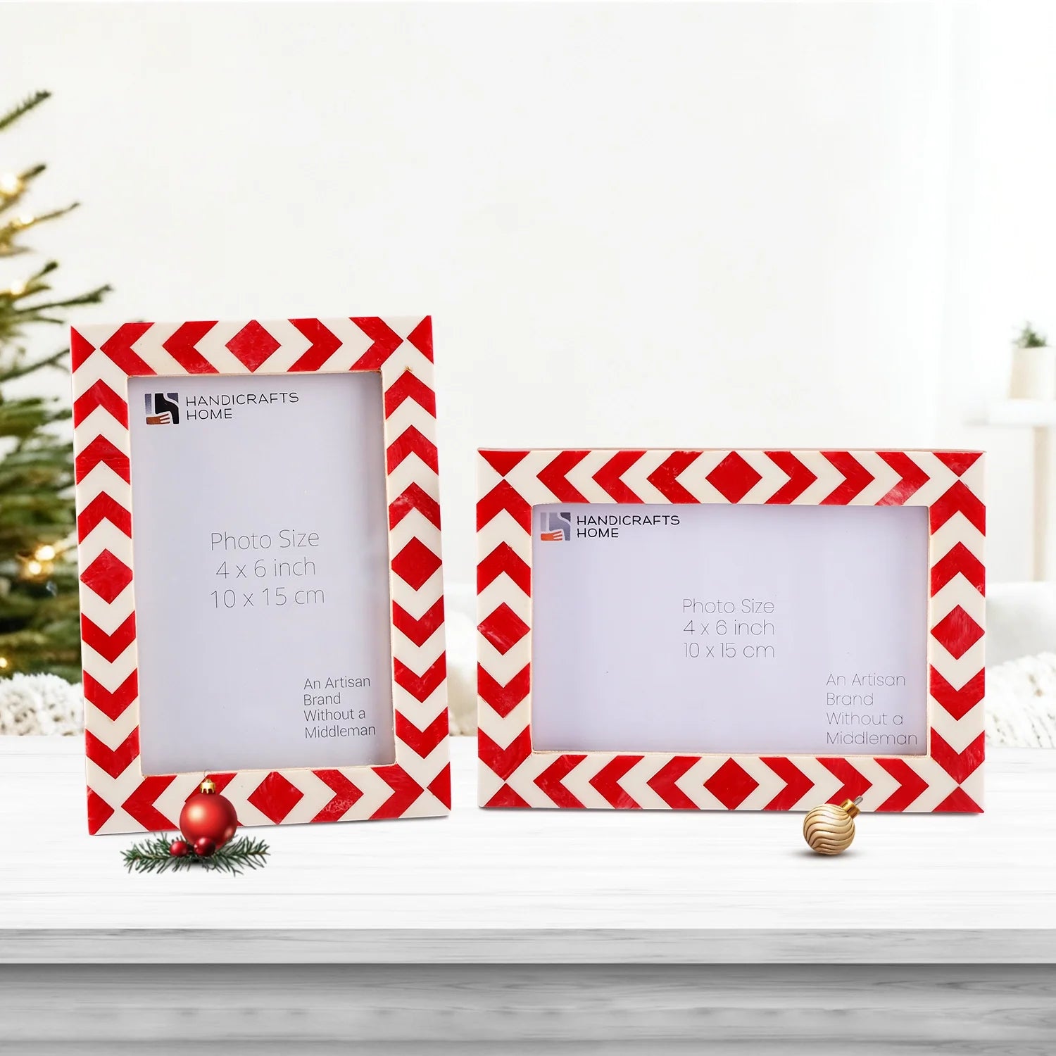 Picture Frame Lisbon Piri Collection Resin Inlay, Red & White – 3 sizes (Pack of 2)