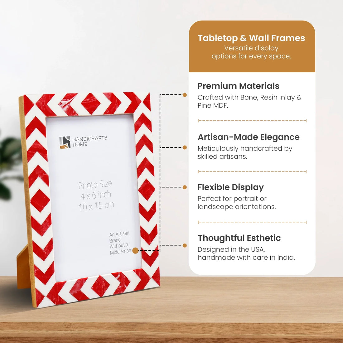Picture Frame Lisbon Piri Collection Resin Inlay, Red & White – 3 sizes (Pack of 2)