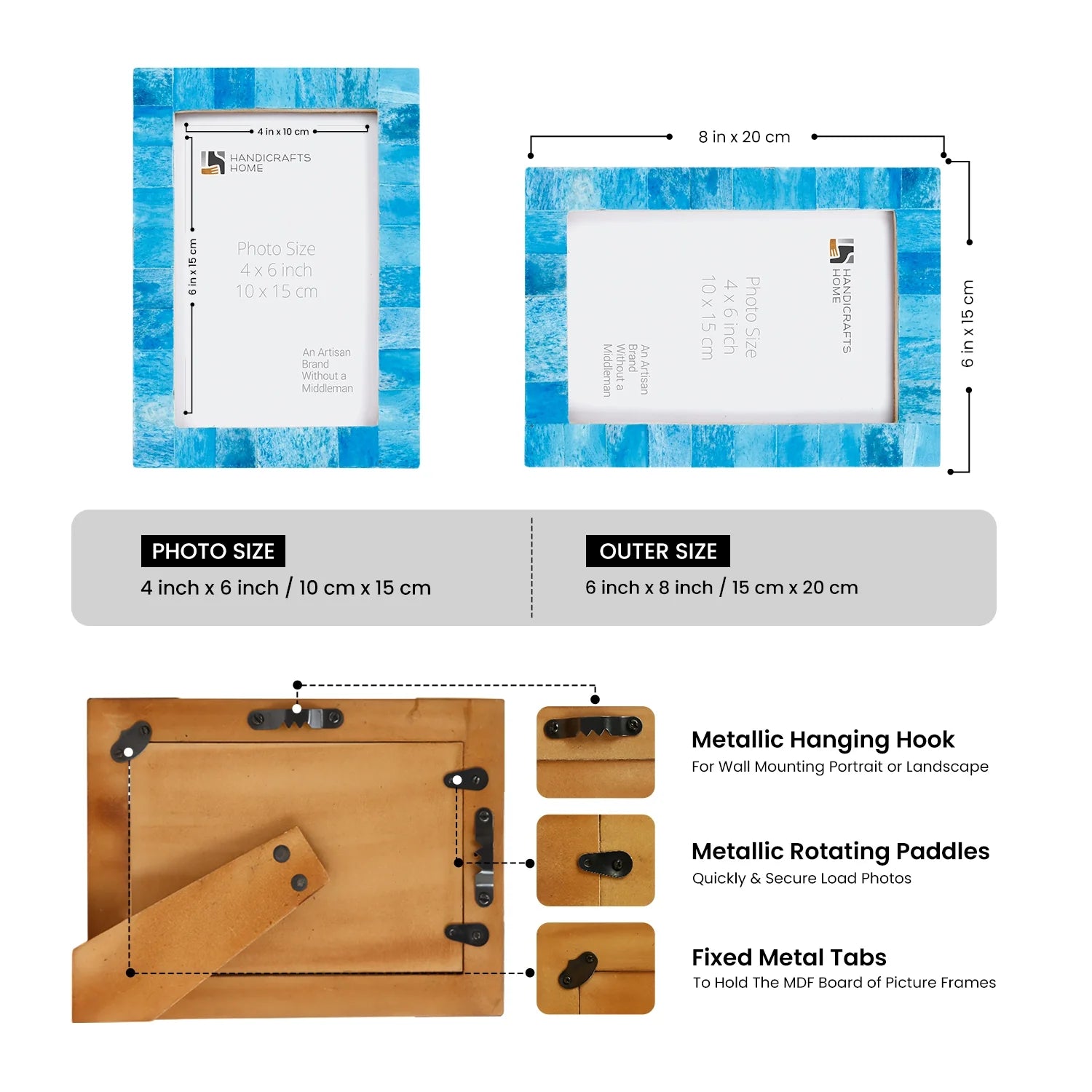 Picture Frame Classic Collection Bone Inlay Turquoise – 3 Sizes