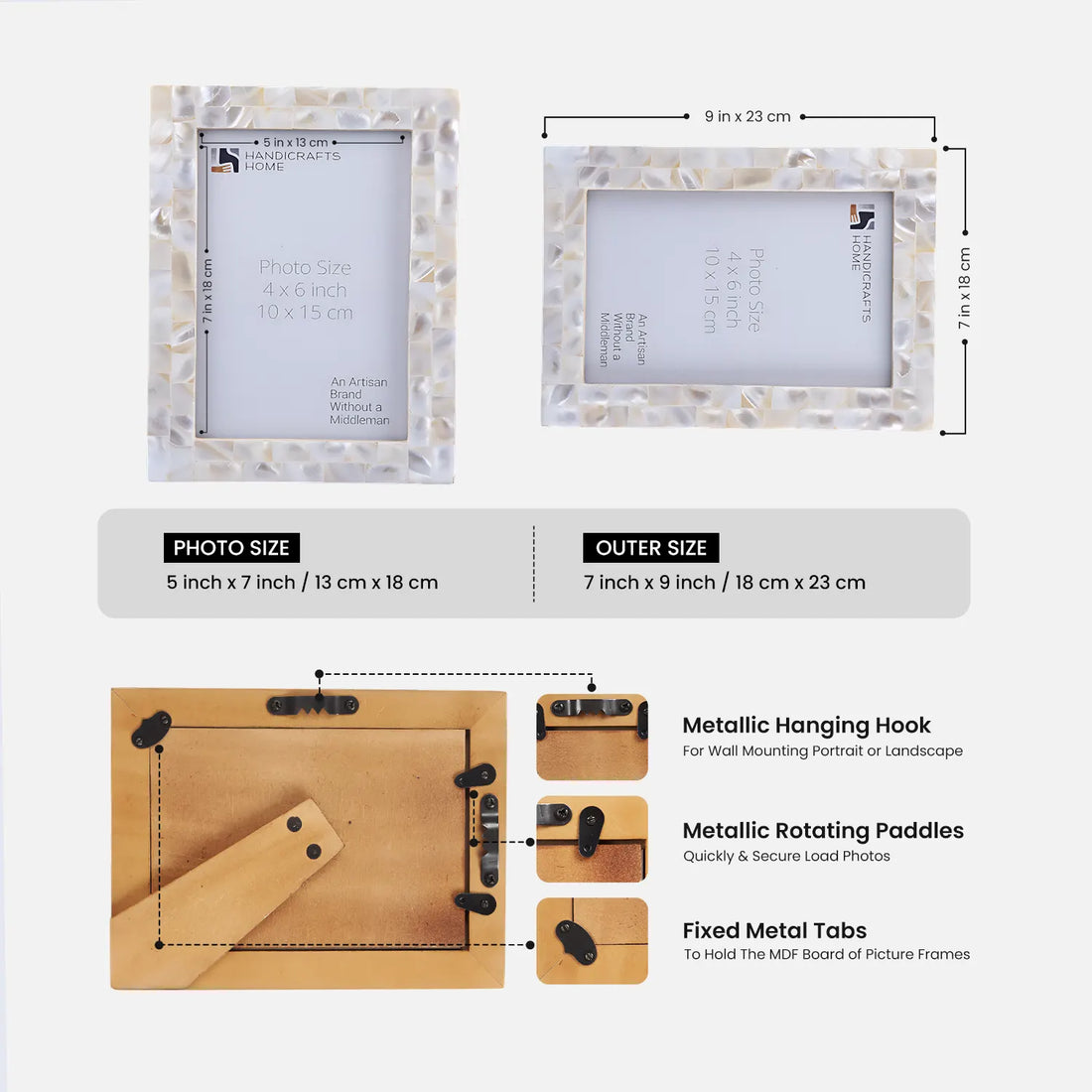 Picture Frame Mother of Pearl Collection Mother of Pearl White 3 Sizes