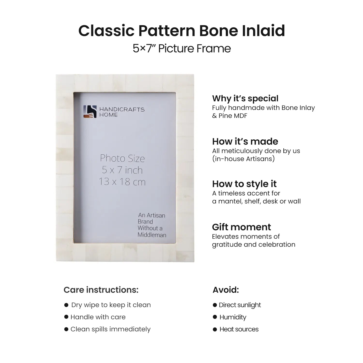 Picture Frame Classic Pattern Collection Bone Inlay White – 3 Sizes
