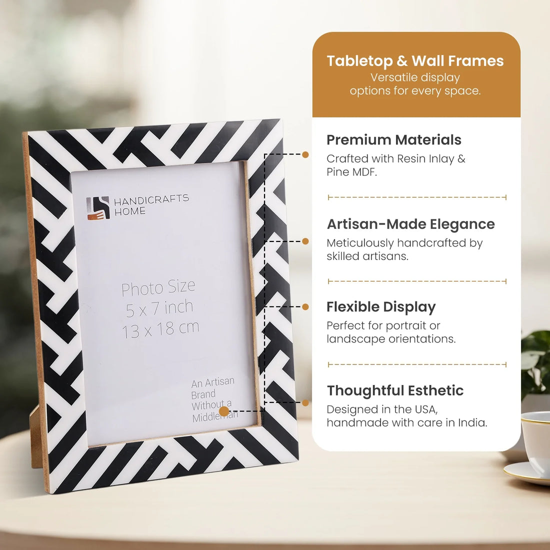 Picture Frame Avant Coco Collection Resin Inlay Black & White – 4x6, 5x7 & 8x10"