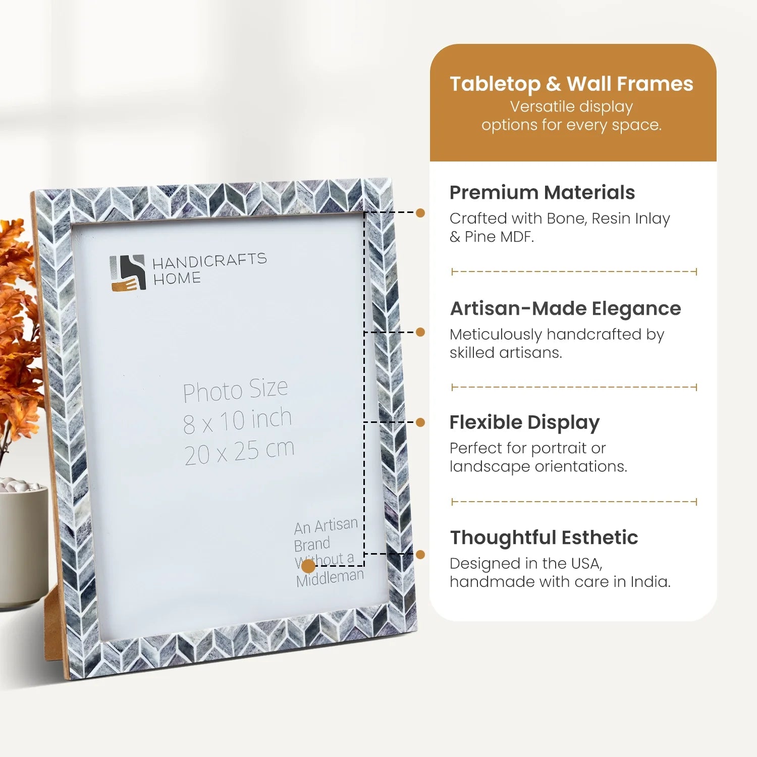 Picture Frame Arctic Smoke Pattern Collection Bone & Resin Inlay Grey & White – 4x6, 5x7 & 8x10