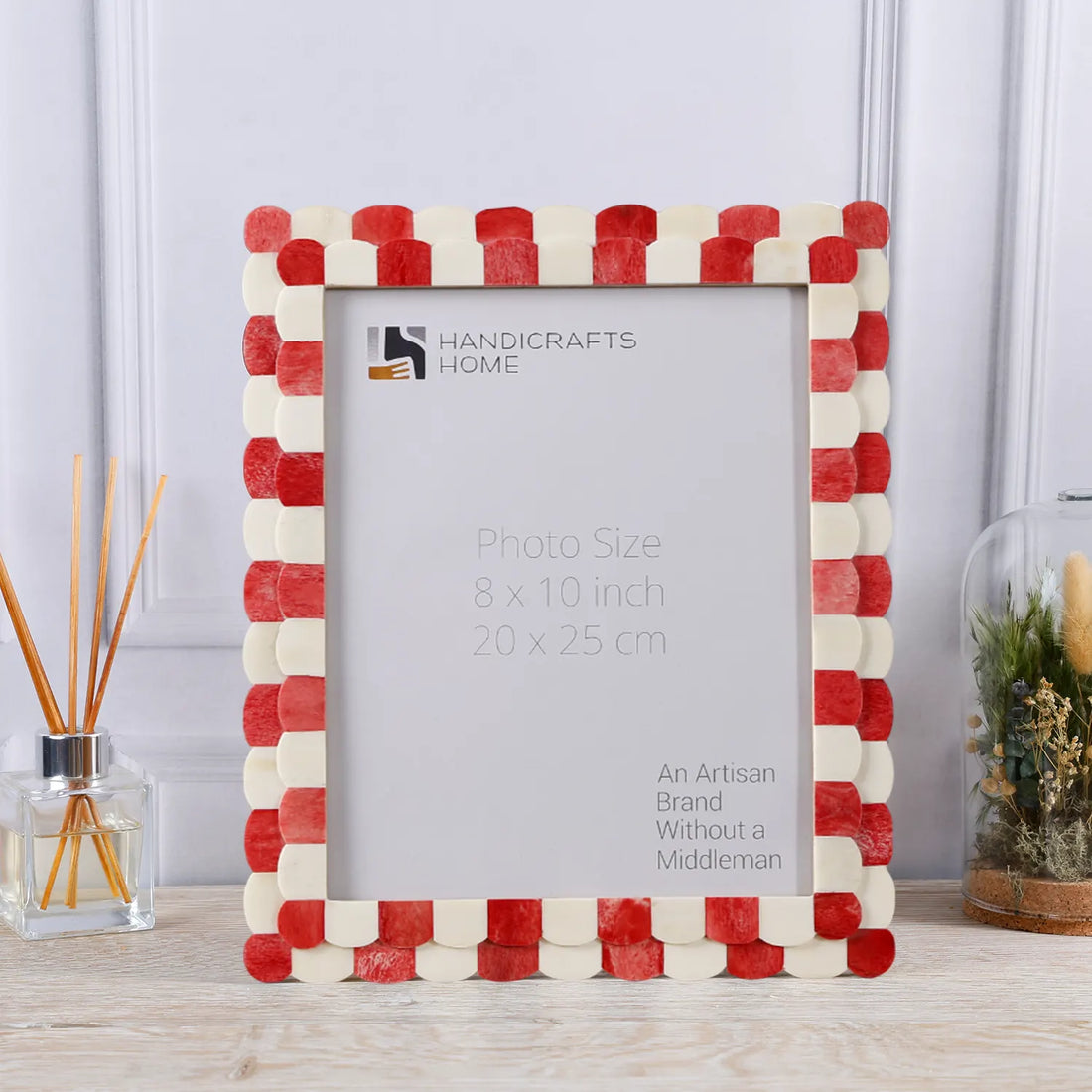 Picture Frame Scalloped Art Collection Bone Inlay Red White 3 Sizes