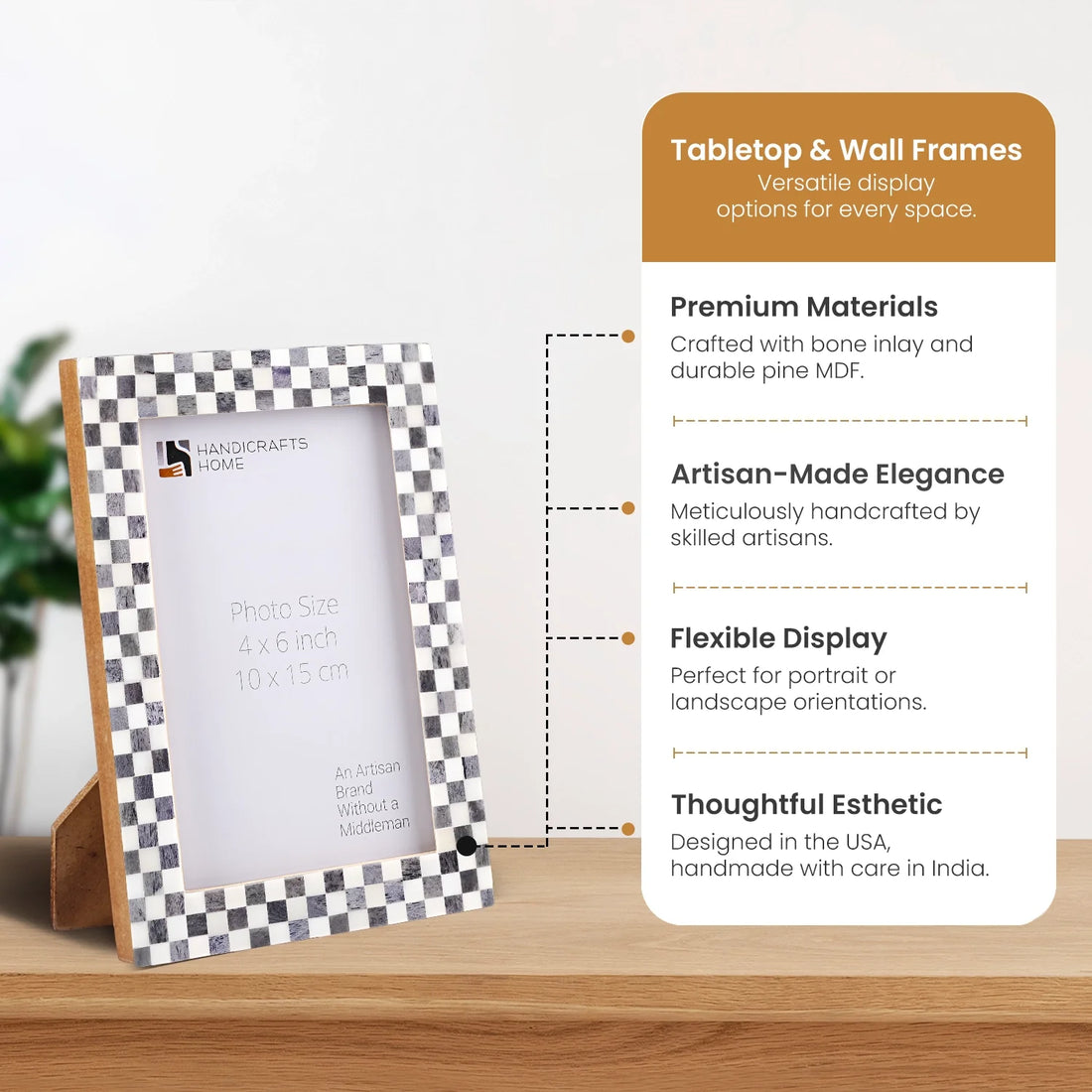 Picture Frame Checkered Pattern Collection Bone Inlay Grey 3 Sizes