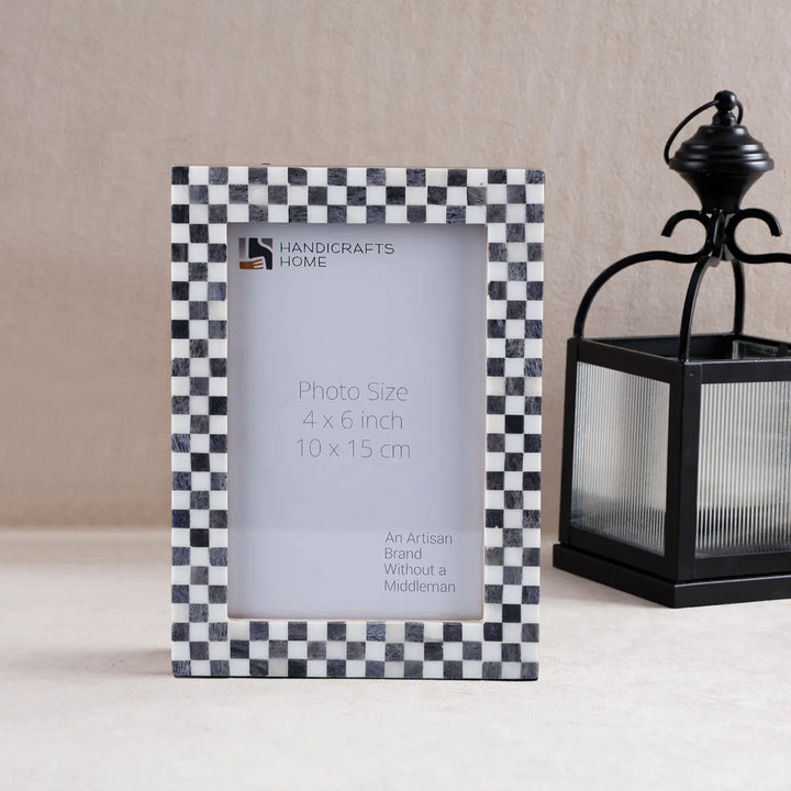 Picture Frame Checkered Pattern Collection Bone Inlay Grey 3 Sizes