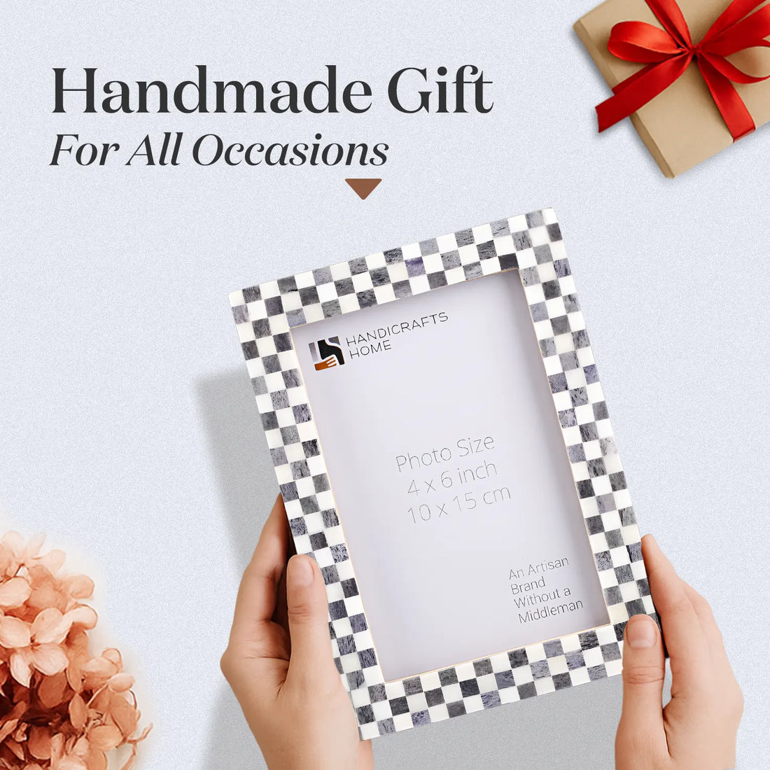 Picture Frame Checkered Pattern Collection Bone Inlay Grey 3 Sizes