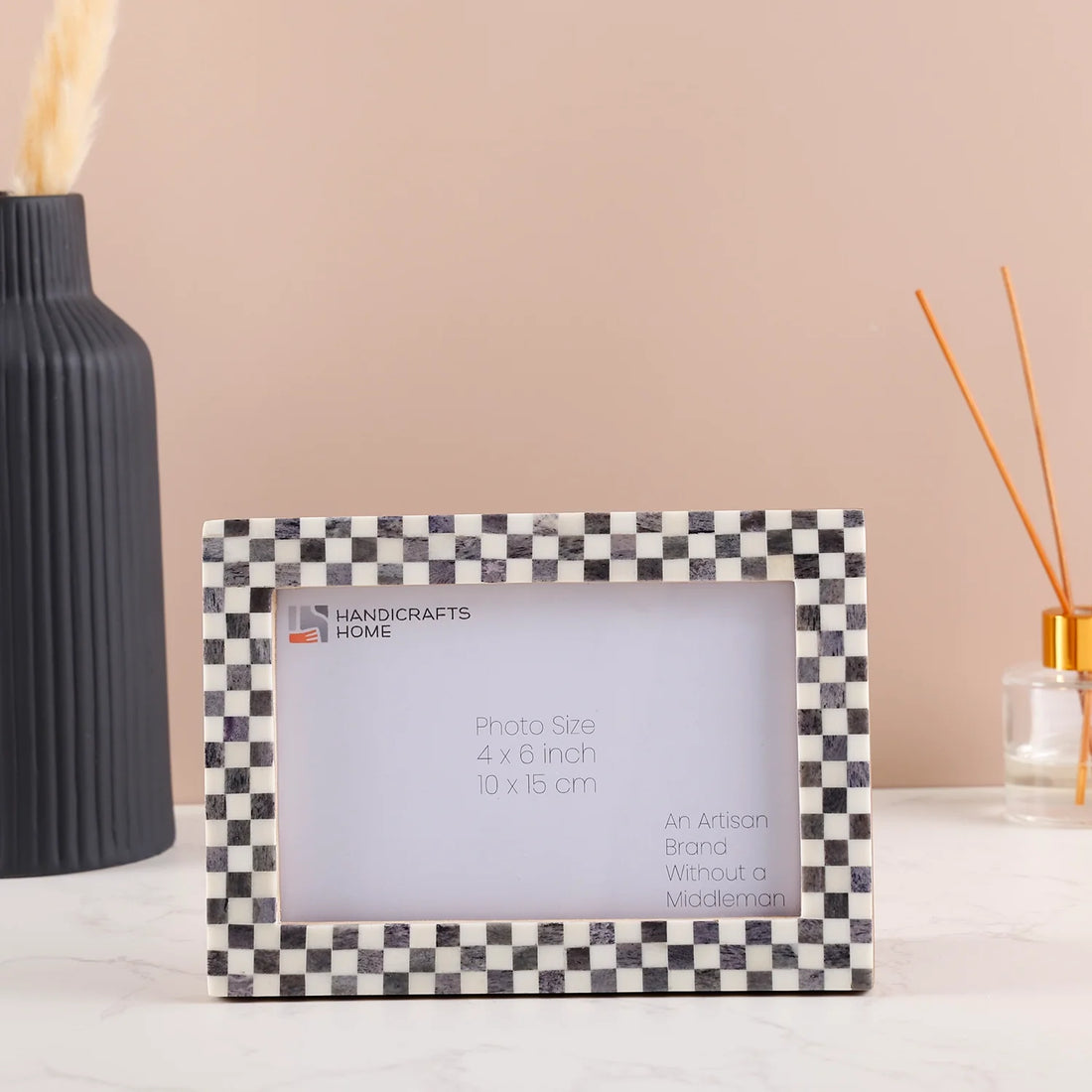 Picture Frame Checkered Pattern Collection Bone Inlay Grey 3 Sizes