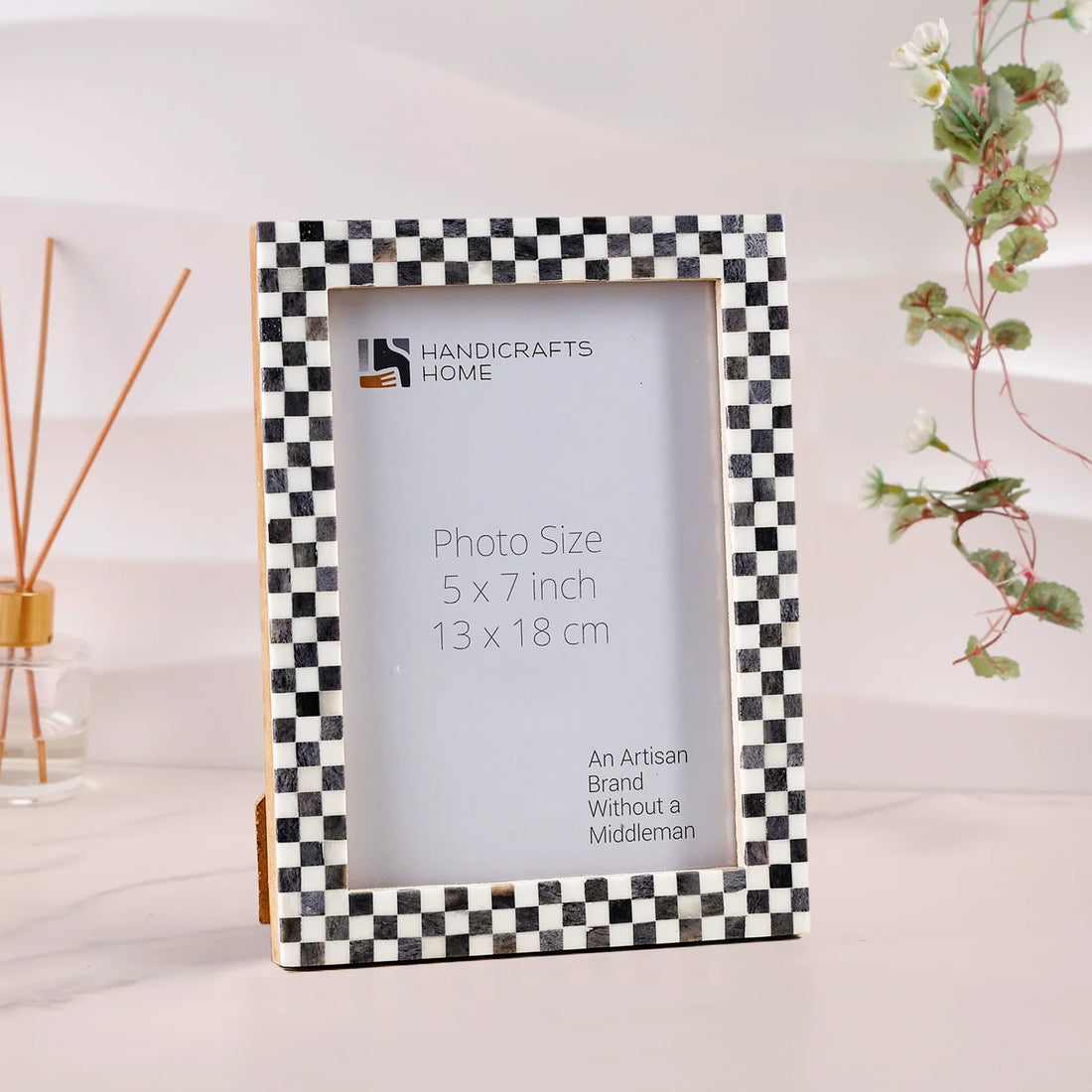 Picture Frame Checkered Pattern Collection Bone Inlay Grey 3 Sizes