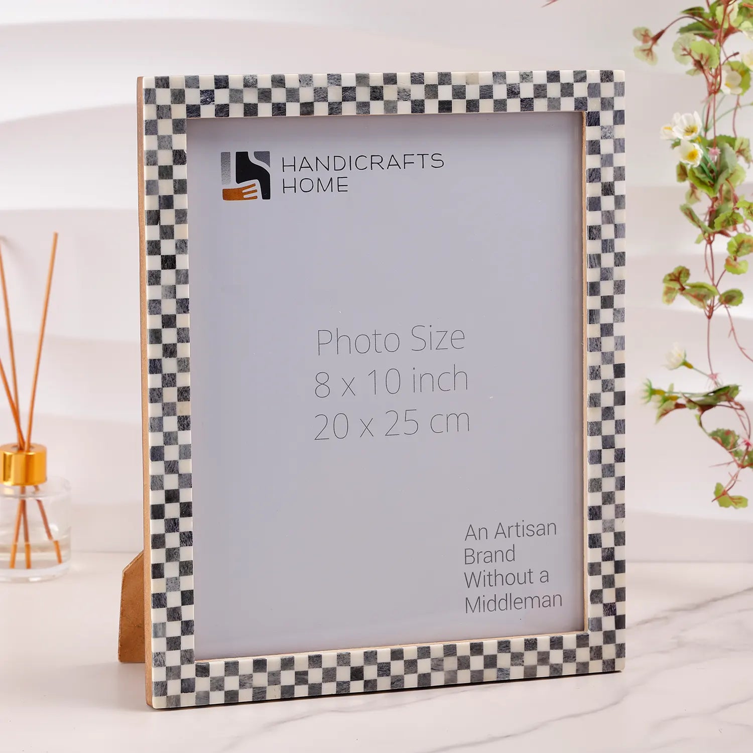 Picture Frame Checkered Pattern Collection Bone Inlay Grey 3 Sizes