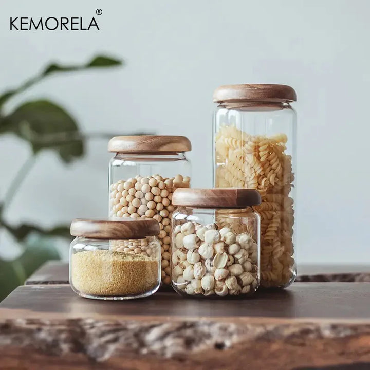 Glass Food Storage Jar With Acacia Wood Lid Airtight Container