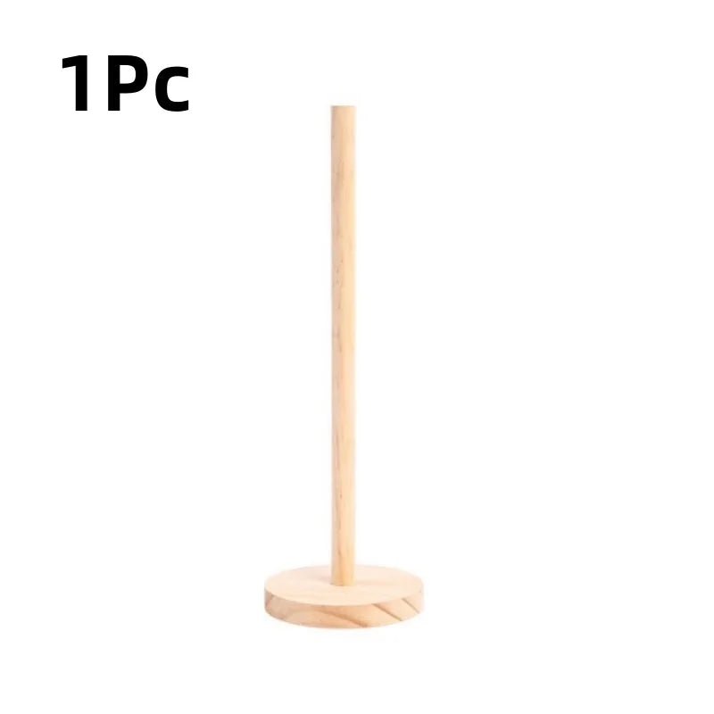 Bamboo Paper Towel Holder Wooden Dispenser Round Countertop Stand Kitchen Bathroom Organization Jewelry Accessories Storage Rack